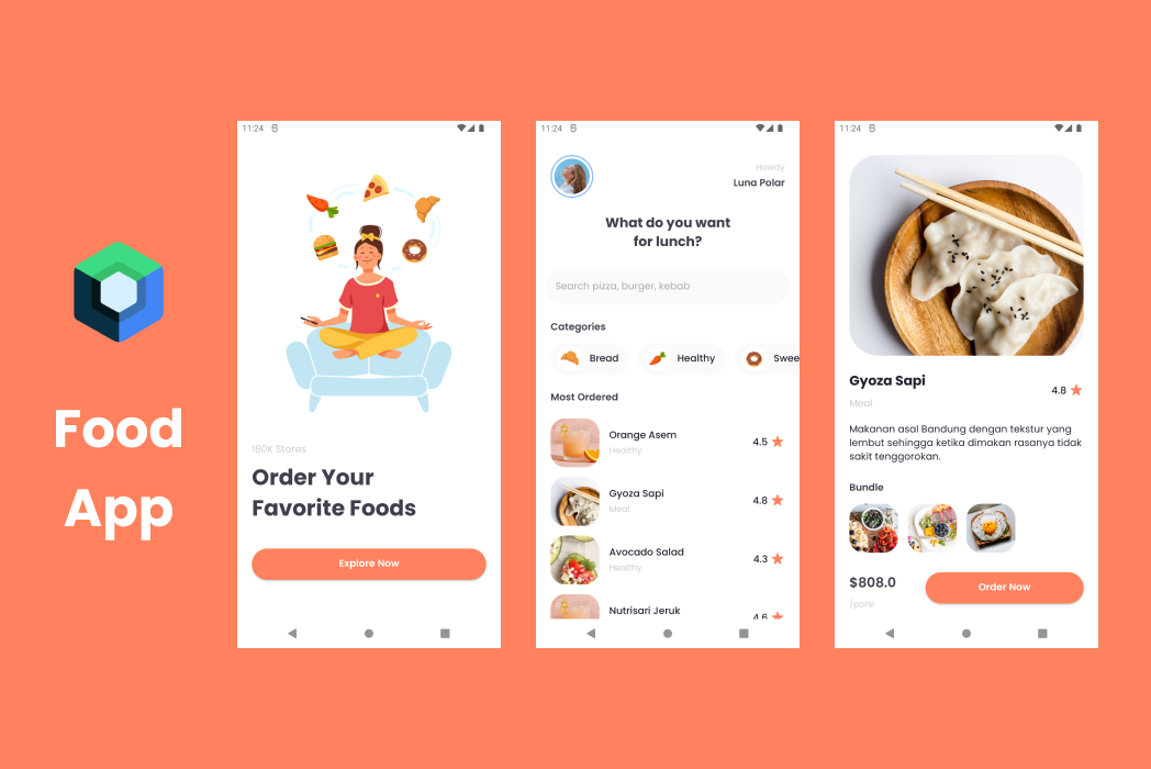 Hasil karya Food App belajar di BuildWithAngga