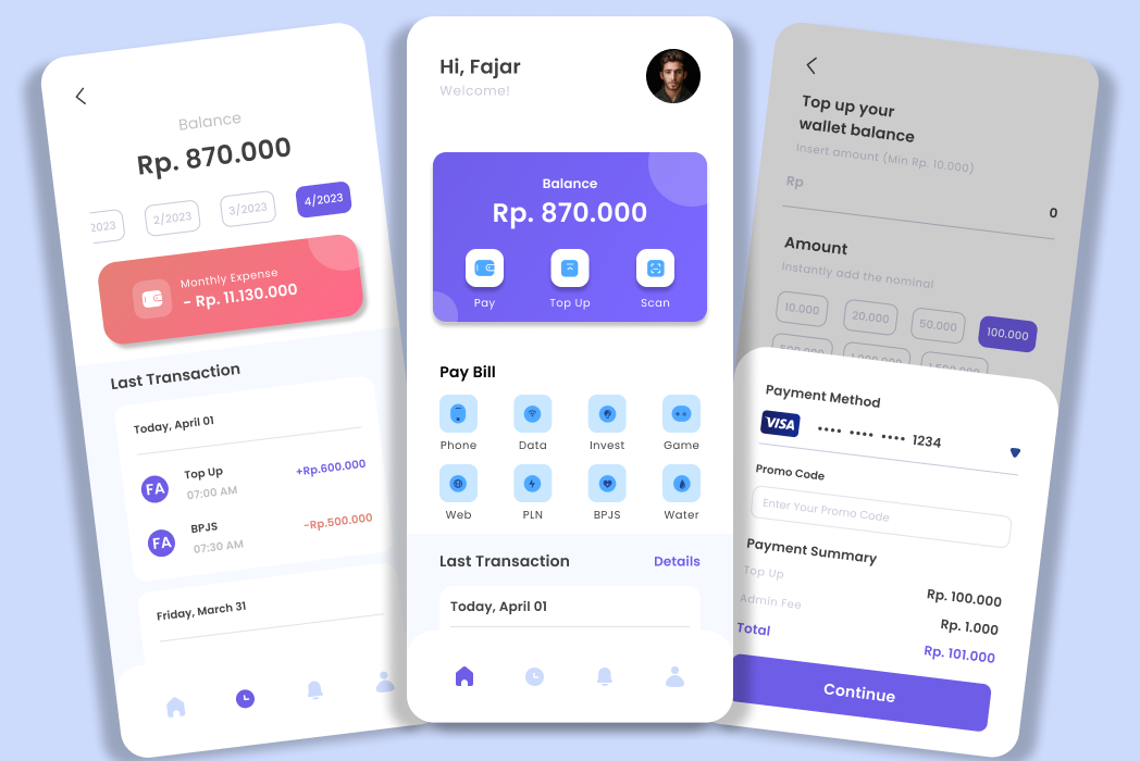 Hasil karya Mony: E Wallet App di BuildWithAngga