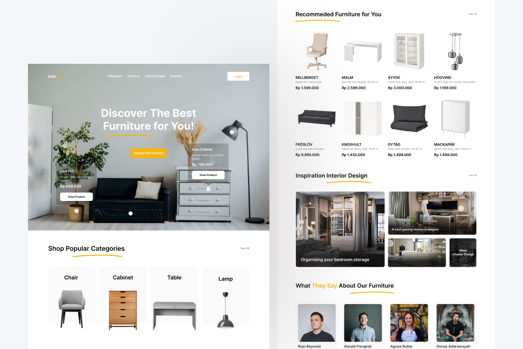 Hasil karya projek Interio - Furniture Website App belajar design dan code di BuildWithAngga