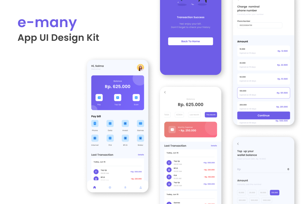 Hasil karya e-many app UI Design Kit di BuildWithAngga