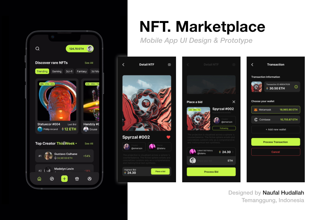 Hasil karya NFT Market Mobile App di BuildWithAngga