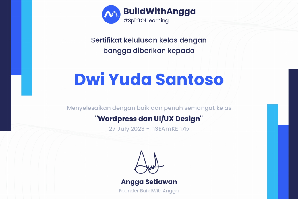 Hasil karya Certificate - WordPress and Figma di BuildWithAngga