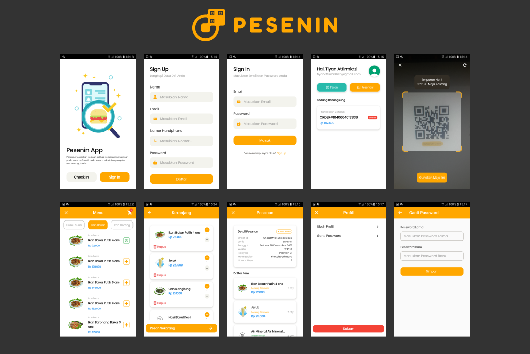 Hasil karya projek Pesenin App - Customer belajar design dan code di BuildWithAngga