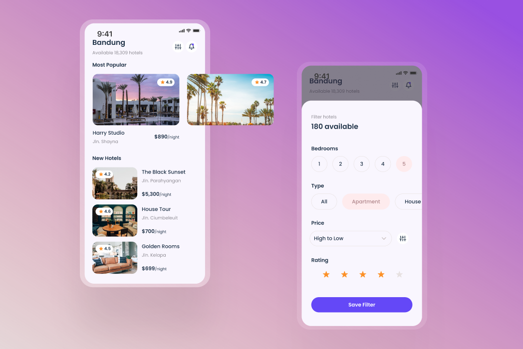 Hasil karya Hotel App Design di BuildWithAngga