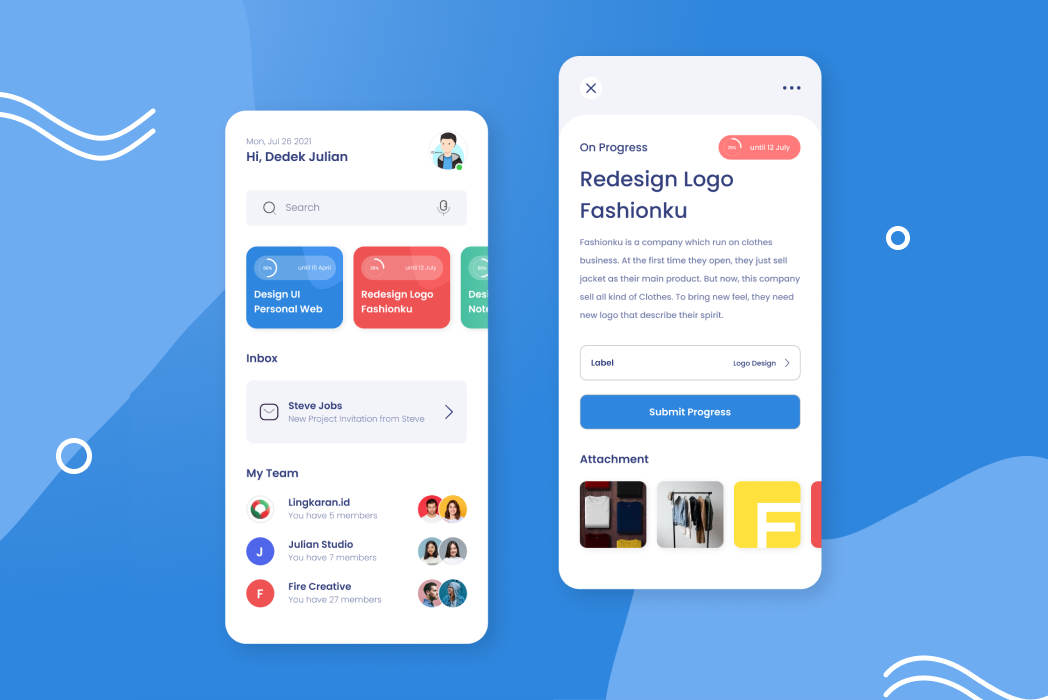 Hasil karya Mobile App UI - Project Management belajar di BuildWithAngga