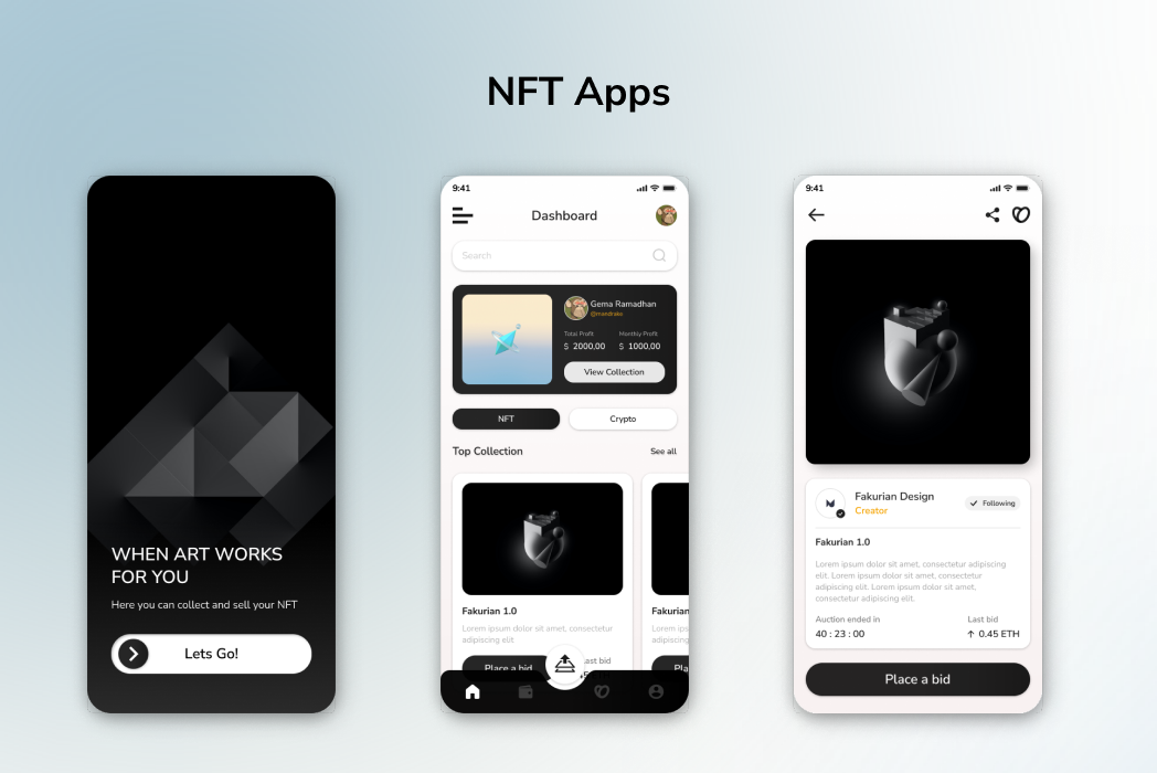 Hasil karya projek NFT & Crypto Apps belajar design dan code di BuildWithAngga