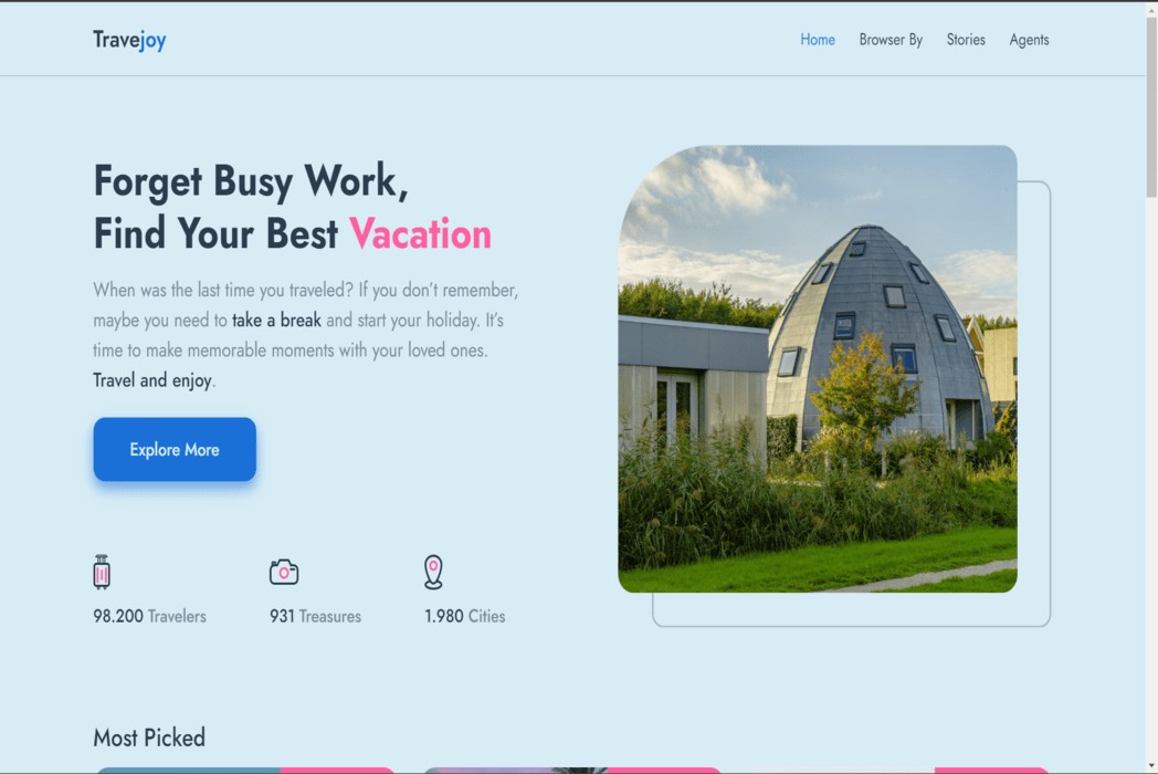 Hasil karya Travejoy | Website Travel di BuildWithAngga