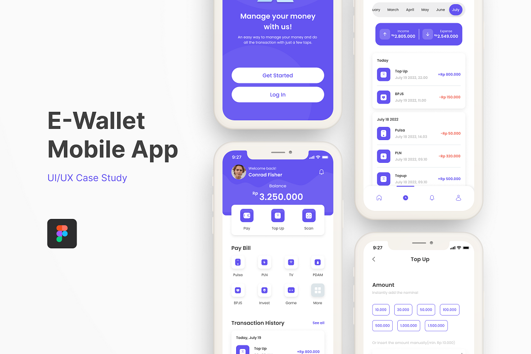 Hasil karya E-Wallet Mobile App - UI/UX Case Study di BuildWithAngga