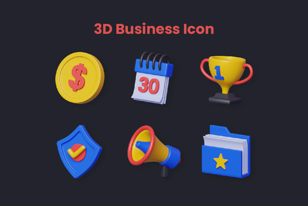 Hasil karya 3D Business Icon Set di BuildWithAngga