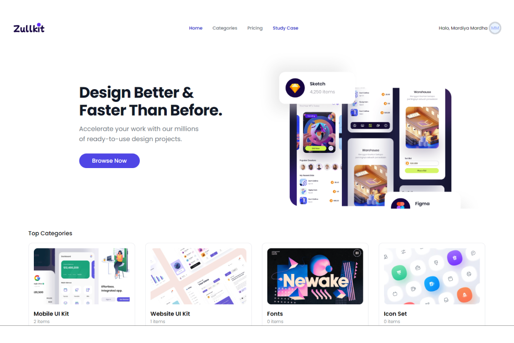Hasil karya Zullkit UI Marketplace di BuildWithAngga