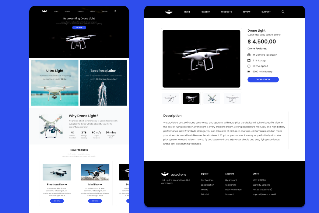 Hasil karya projek Auto Drone belajar design dan code di BuildWithAngga